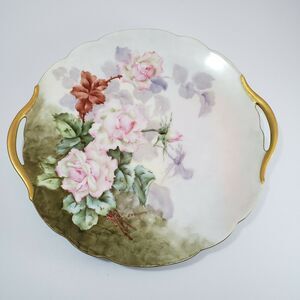 Antique Rosenthal Bavaria Rose Floral Gold Edge Cake Plate J.W. Gregory